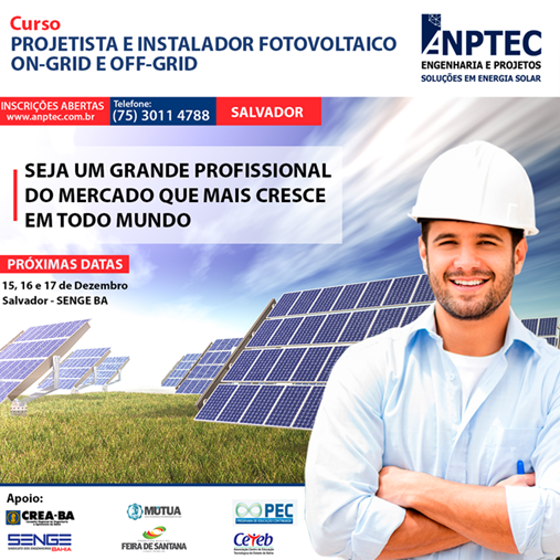 Curso de Projetista e Instalador Fotovoltaico On-grid e Off-grid