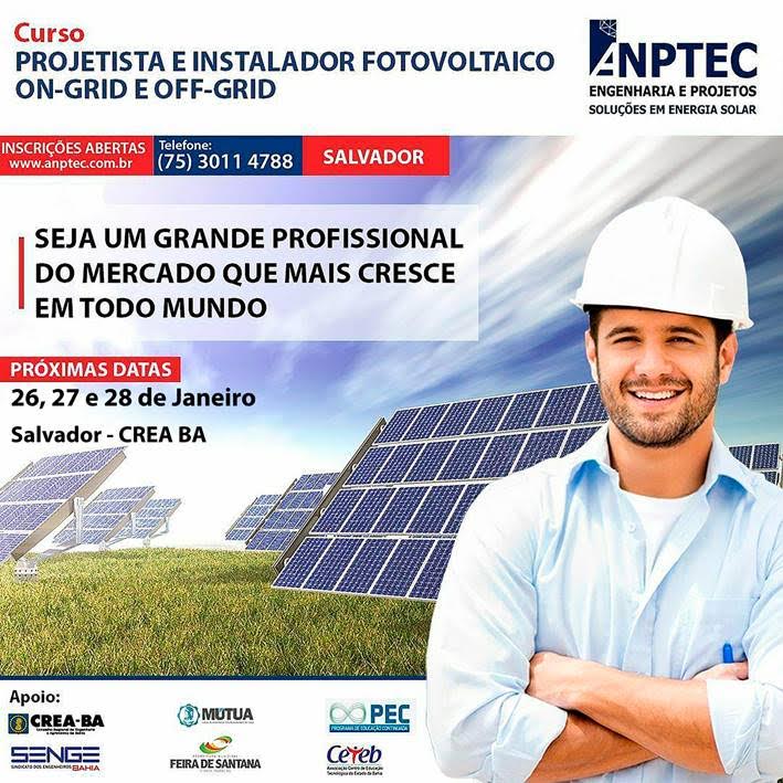 Curso de Sistemas Fotovoltaicos On Grid e Off Grid abrirá novas turmas
