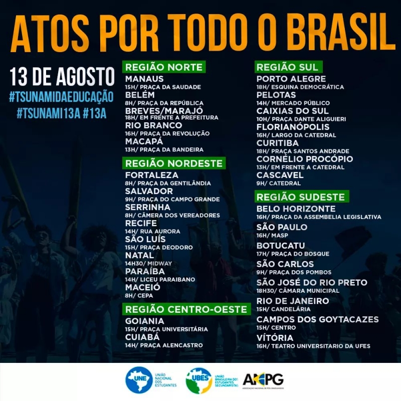 Confira onde serão os atos em defesa da educação pública