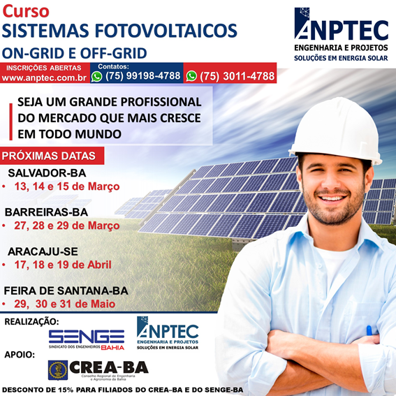Novas datas do Curso Sistemas Fotovoltaicos