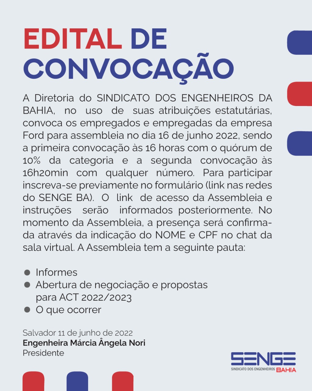Edital de Convocação: Assembleia da Ford