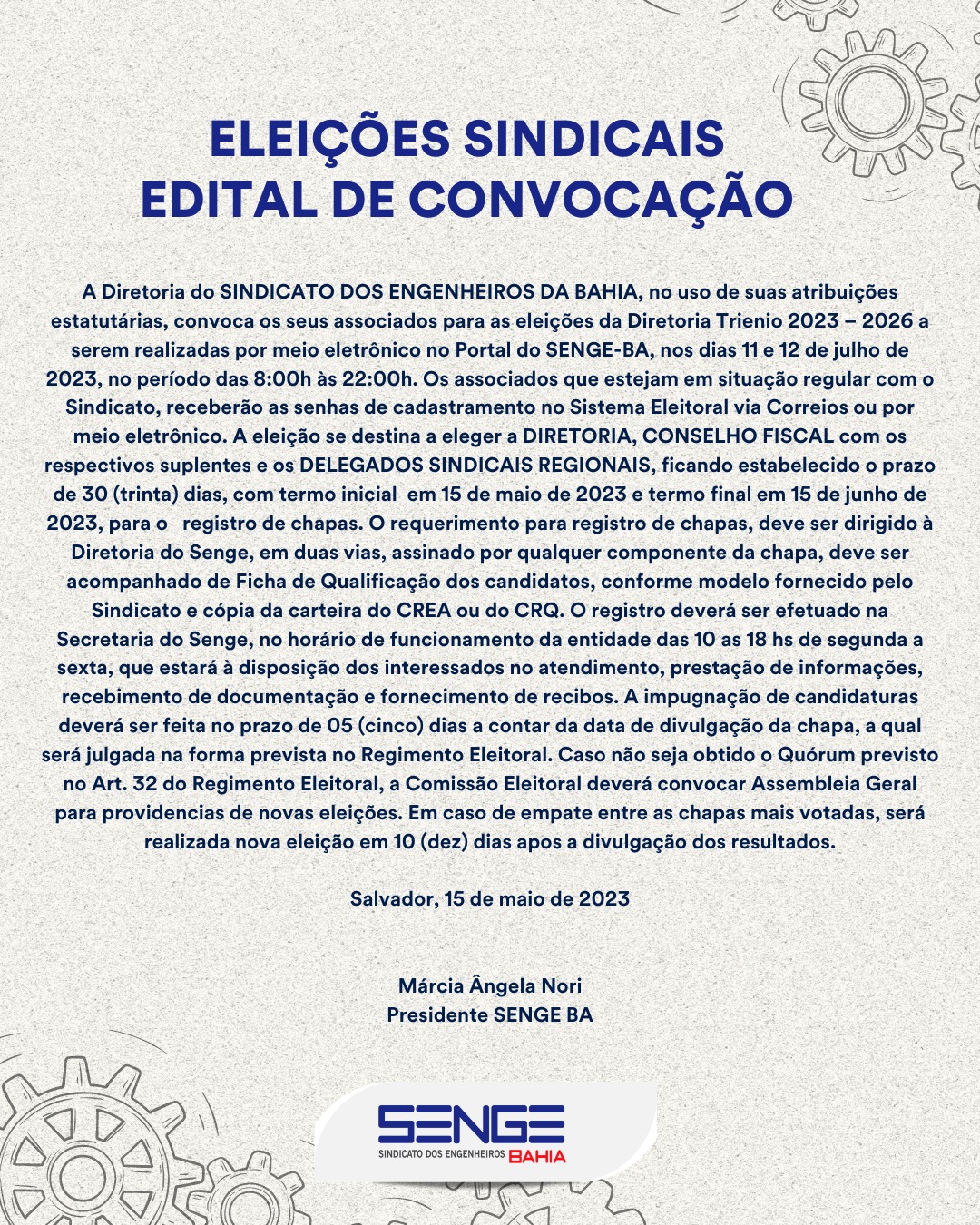 ELEIÇÕES SINDICAIS EDITAL DE CONVOCAÇÃO