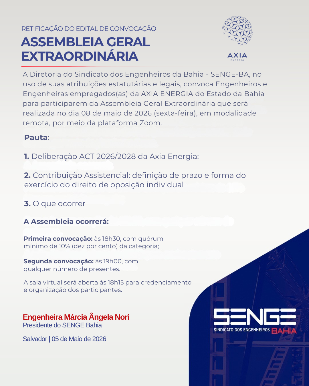RETIFICAÇÃO DO EDITAL | ASSEMBLEIA GERAL EXTRAORDINÁRIA AXIA ENERGIA